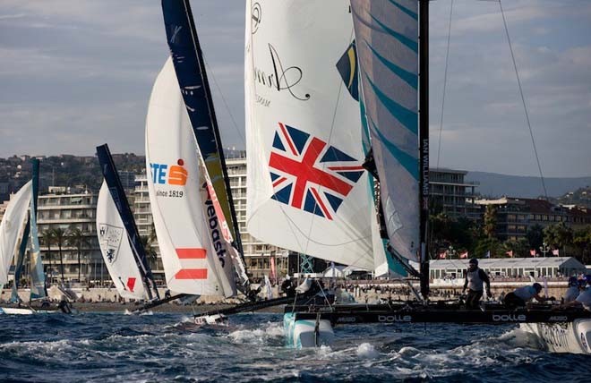 The fleet sailing downwind in the Bay of Angels. © Lloyd Images http://lloydimagesgallery.photoshelter.com/